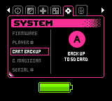 System menu with CART BACKUP selected